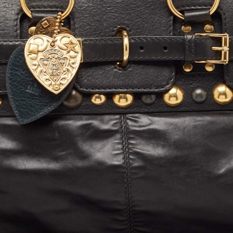 Pre Owned Gucci Black Leather Babouska Flap Satchel