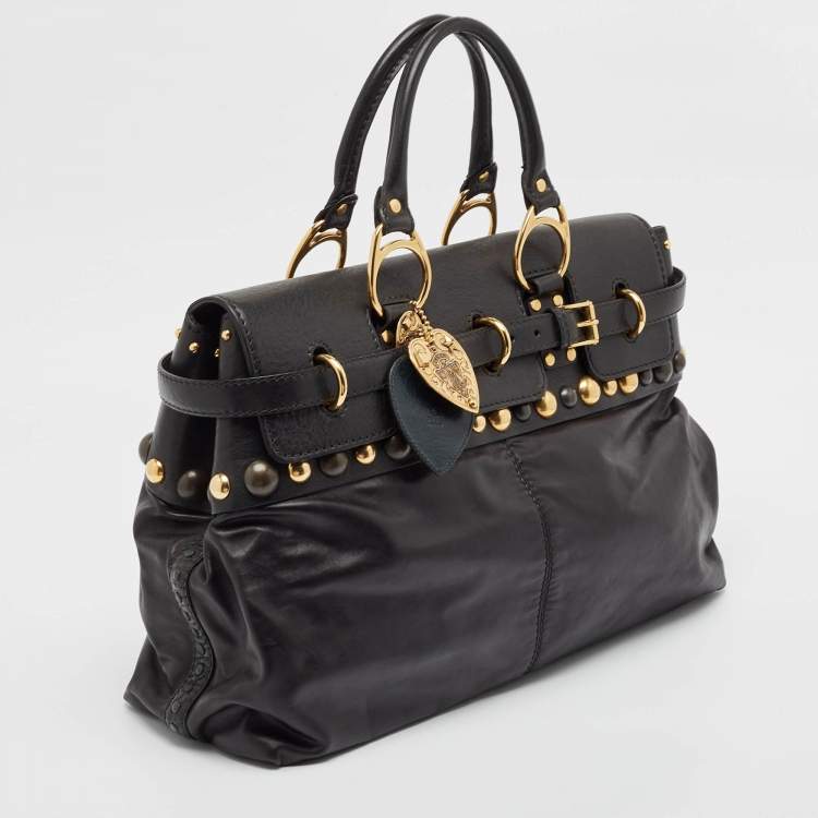 Pre Owned Gucci Black Leather Babouska Flap Satchel