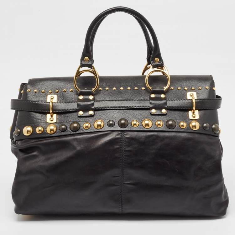 Pre Owned Gucci Black Leather Babouska Flap Satchel