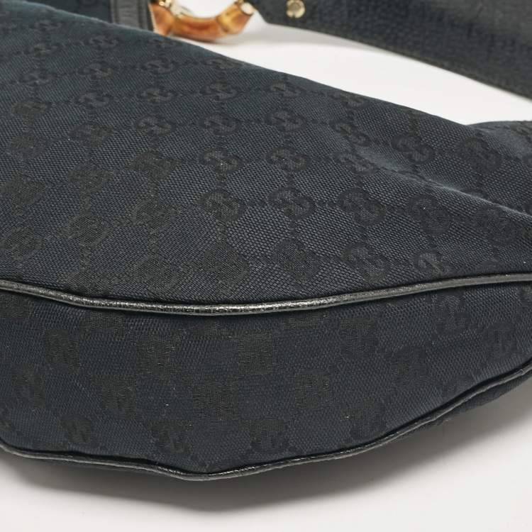 Pre Owned Gucci Black GG Canvas and Leather Bamboo Ring Hobo