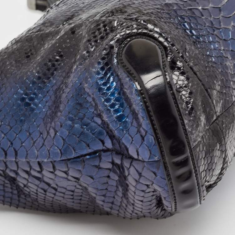 Pre Owned Gucci Metallic Blue/Black Leather and Python Galaxy Hobo