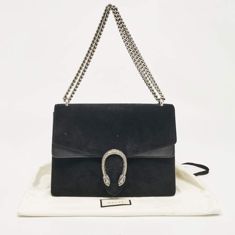 Pre Owned Gucci Black Suede and Leather Medium Dionysus Shoulder Bag