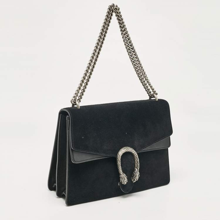 Pre Owned Gucci Black Suede and Leather Medium Dionysus Shoulder Bag