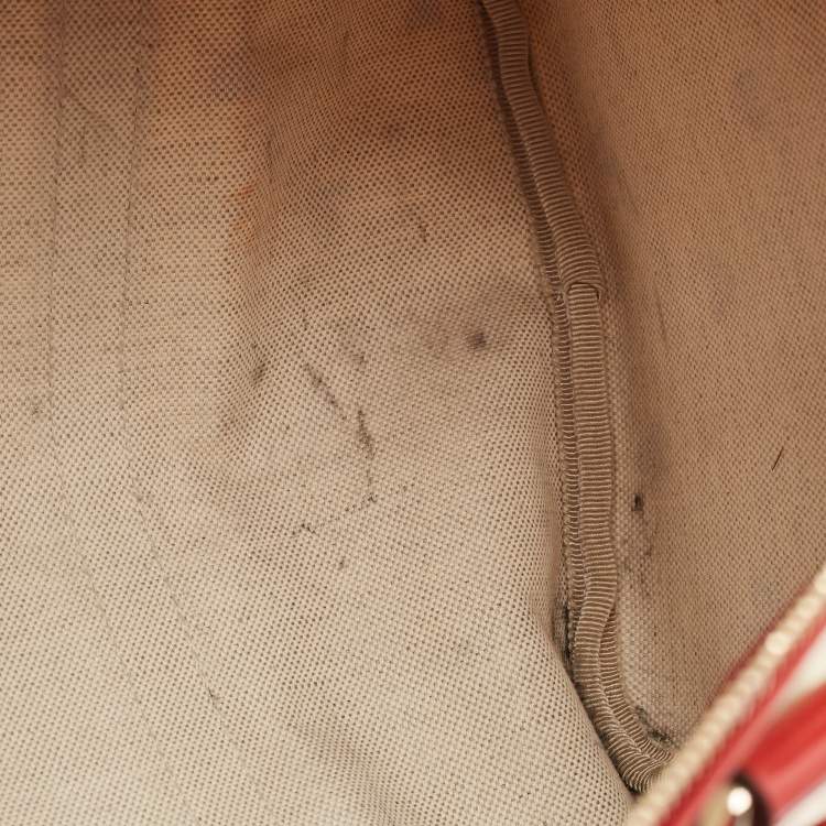 Pre Owned Gucci Red/White Heart Print GG Canvas and Leather Joy Boston Bag 