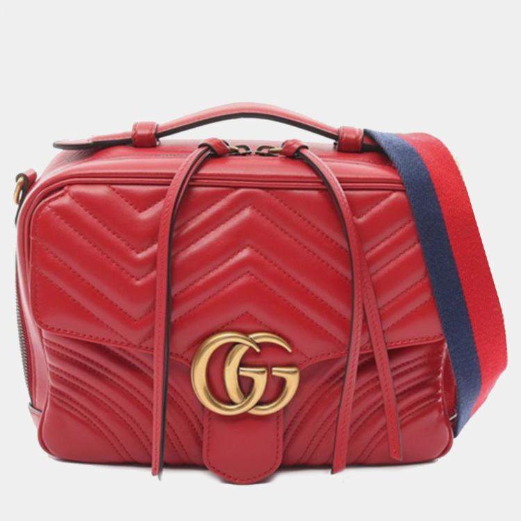 Gucci Red GG Marmont Leather Matelasse Top Handle Bag Gucci TLC