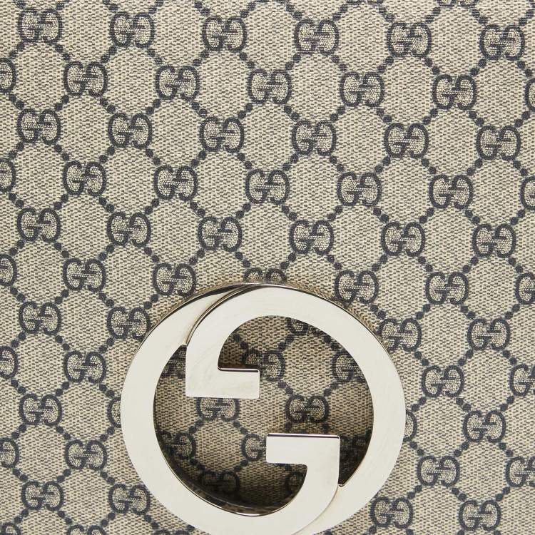 Pre Owned Gucci Navy Blue/Beige GG Supreme Canvas and Leather Blondie Top Handle Bag