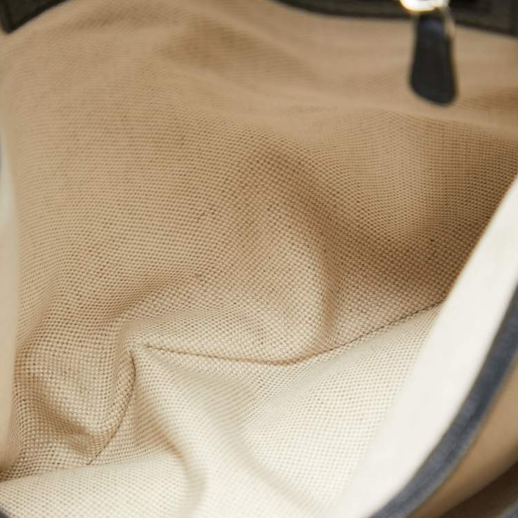Pre Owned Gucci Navy Blue/Beige GG Supreme Canvas and Leather Blondie Top Handle Bag