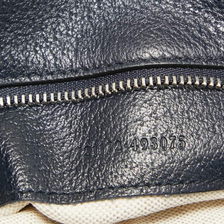 Pre Owned Gucci Navy Blue/Beige GG Supreme Canvas and Leather Blondie Top Handle Bag