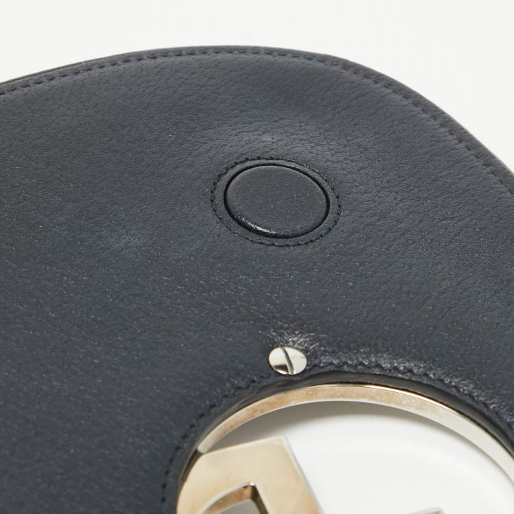 Pre Owned Gucci Navy Blue/Beige GG Supreme Canvas and Leather Blondie Top Handle Bag