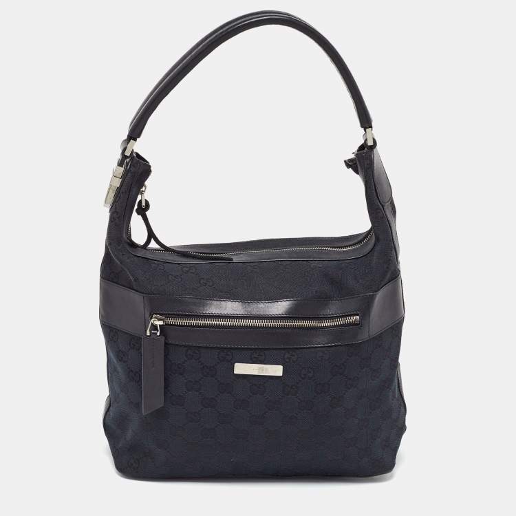 Pre Owned Gucci Black GG Canvas and Leather Hobo