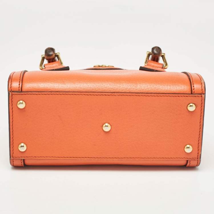 Pre Owned Gucci Orange Leather Mini Bamboo Diana Tote