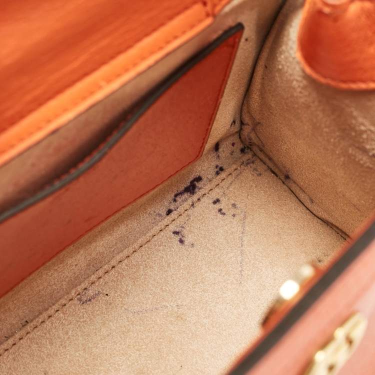 Pre Owned Gucci Orange Leather Mini Bamboo Diana Tote