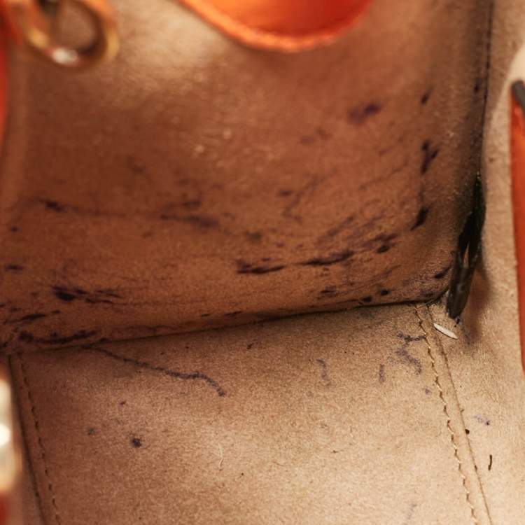 Pre Owned Gucci Orange Leather Mini Bamboo Diana Tote
