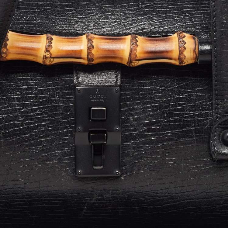 Pre Owned Gucci Black Leather Bamboo Bullet Bag
