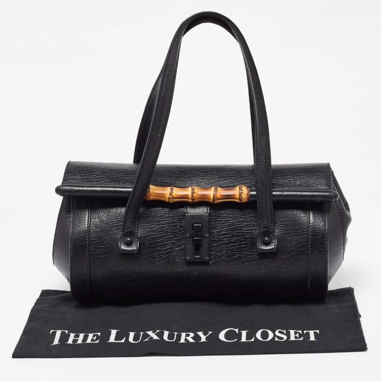 Pre Owned Gucci Black Leather Bamboo Bullet Bag