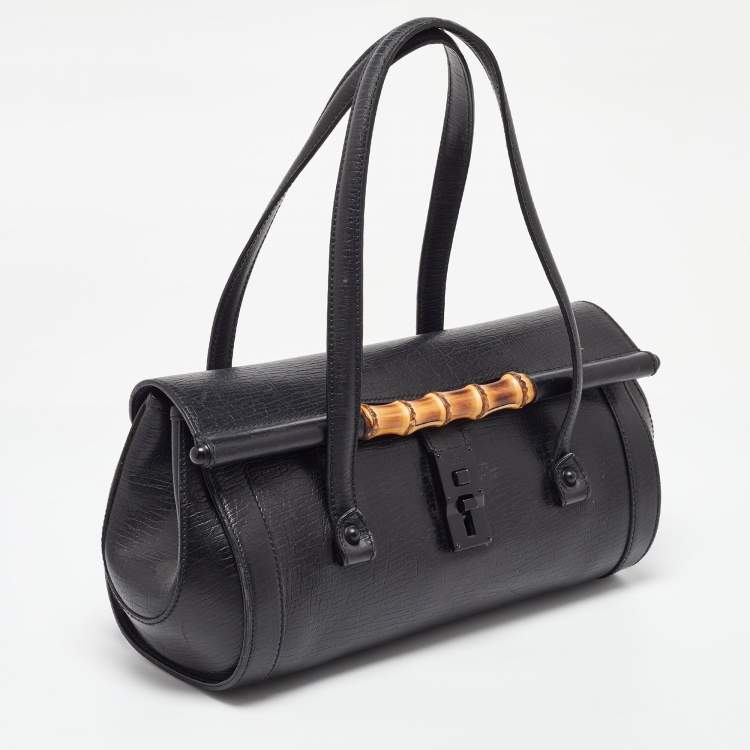 Pre Owned Gucci Black Leather Bamboo Bullet Bag