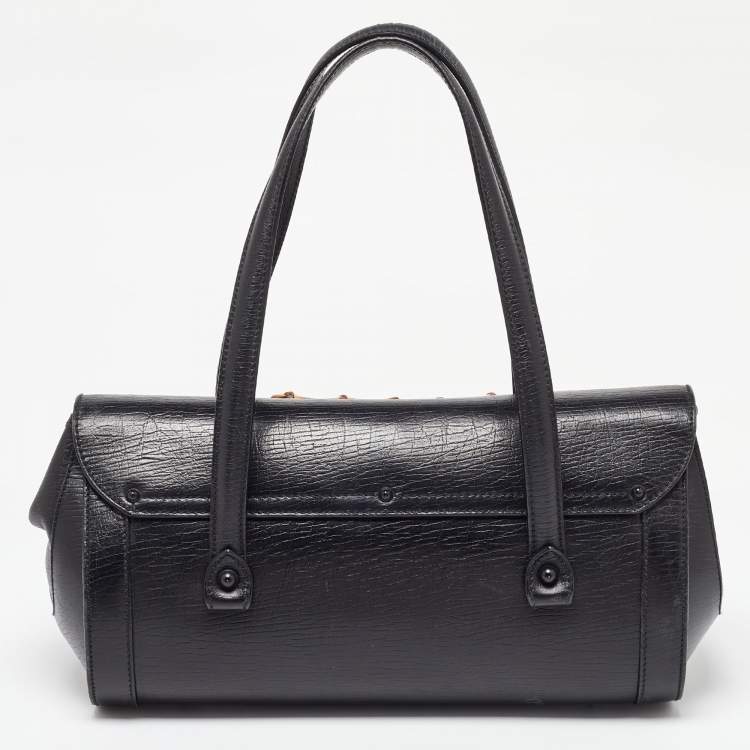 Pre Owned Gucci Black Leather Bamboo Bullet Bag