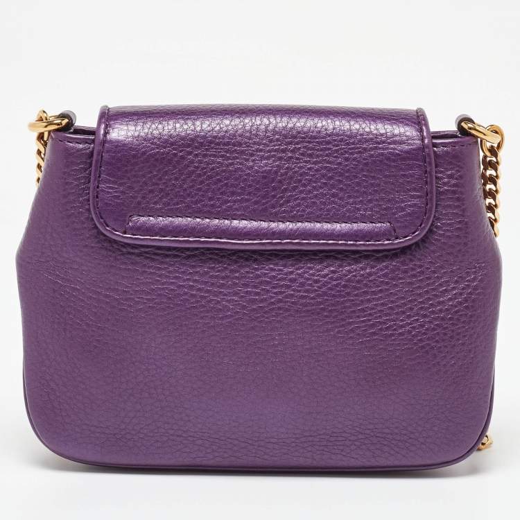 Pre Owned Gucci Purple Leather 1973 Crossbody Bag