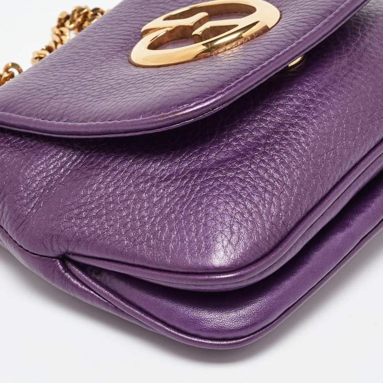 Pre Owned Gucci Purple Leather 1973 Crossbody Bag