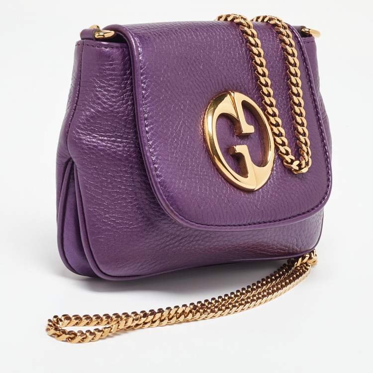Pre Owned Gucci Purple Leather 1973 Crossbody Bag