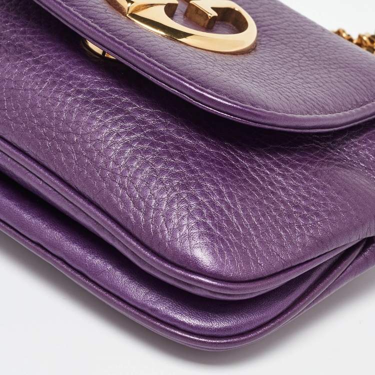 Pre Owned Gucci Purple Leather 1973 Crossbody Bag