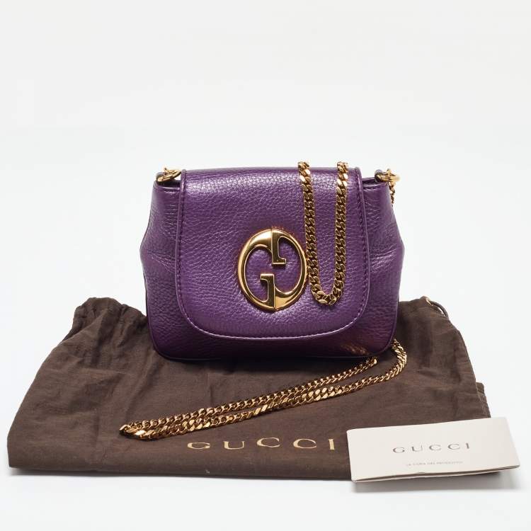 Pre Owned Gucci Purple Leather 1973 Crossbody Bag