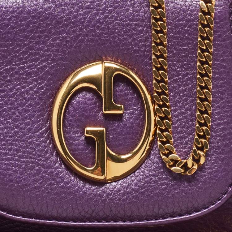 Pre Owned Gucci Purple Leather 1973 Crossbody Bag