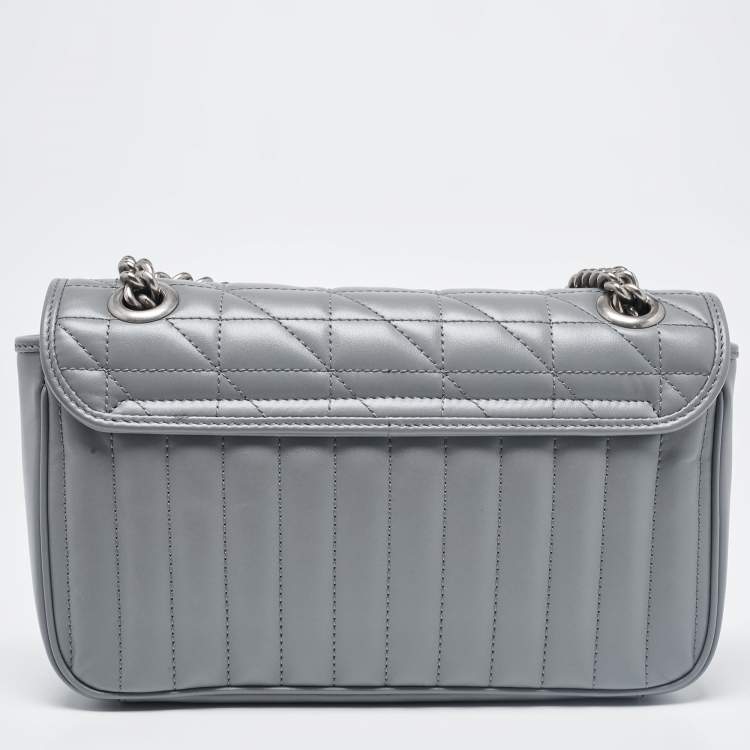 Pre Owned Gucci Grey Mix Quilted Leather Small GG Marmont Shoulder Bag