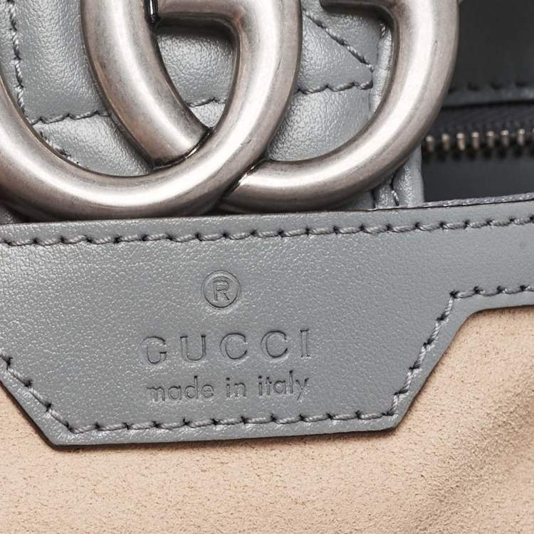 Pre Owned Gucci Grey Mix Quilted Leather Small GG Marmont Shoulder Bag