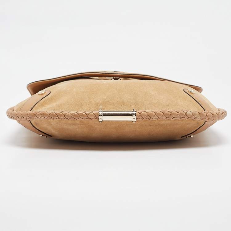 Pre Owned Gucci Tan Suede Medium Britt Tassel Hobo