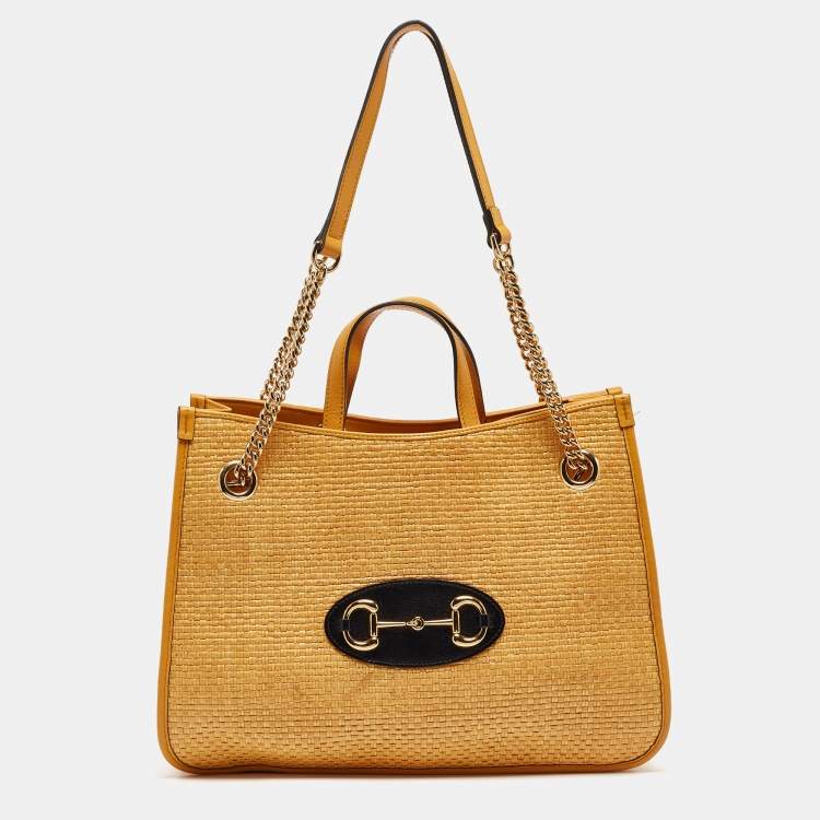 Gucci Yellow Leather and Raffia Horsebit 1955 Chain Tote Gucci | The ...