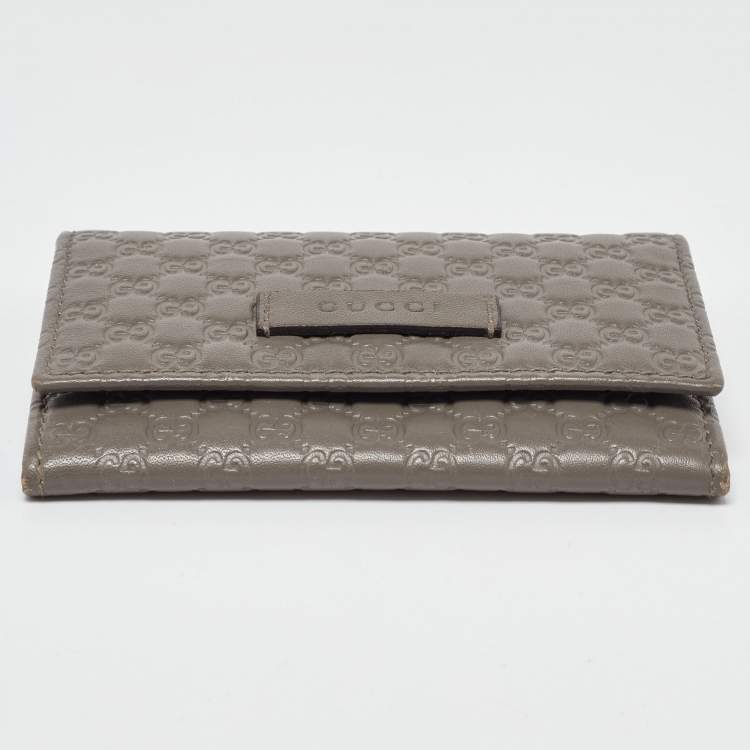 Pre Owned Gucci Grey Microguccissima Leather Card Case