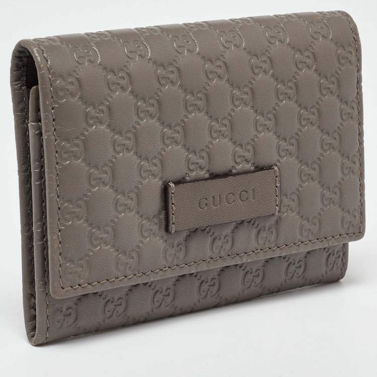 Pre Owned Gucci Grey Microguccissima Leather Card Case