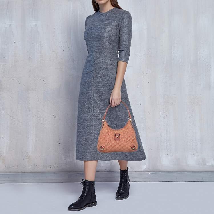 Pre Owned Gucci Pink Guccisssima Suede Abbey D-Ring Hobo