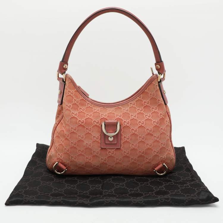 Pre Owned Gucci Pink Guccisssima Suede Abbey D-Ring Hobo
