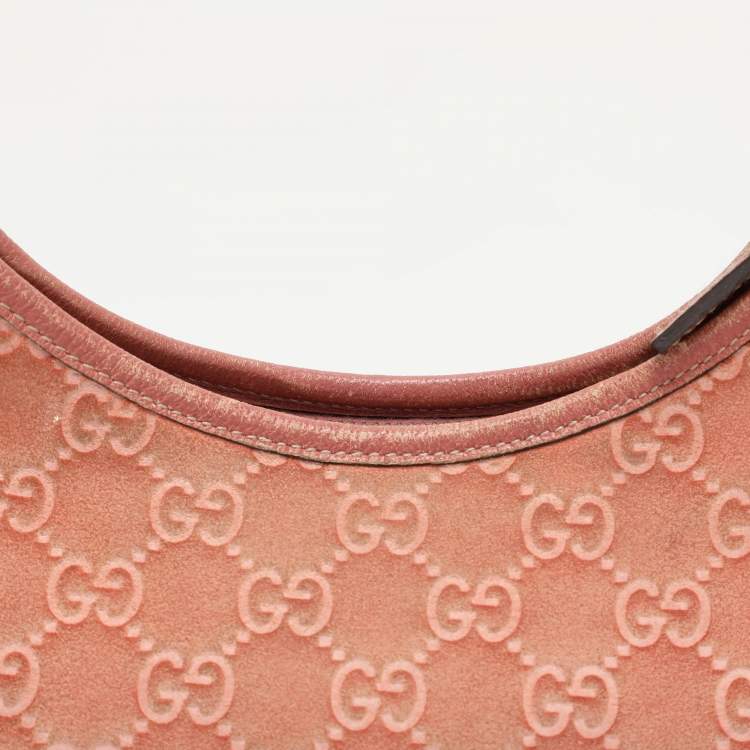 Pre Owned Gucci Pink Guccisssima Suede Abbey D-Ring Hobo