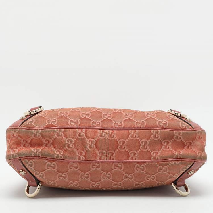 Pre Owned Gucci Pink Guccisssima Suede Abbey D-Ring Hobo