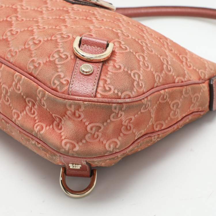 Pre Owned Gucci Pink Guccisssima Suede Abbey D-Ring Hobo