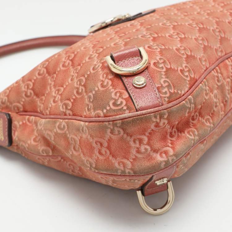 Pre Owned Gucci Pink Guccisssima Suede Abbey D-Ring Hobo
