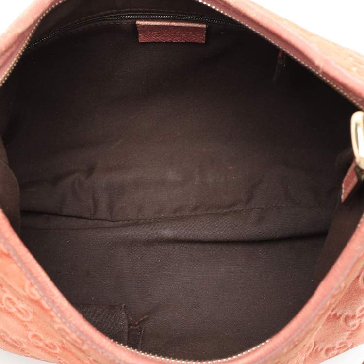 Pre Owned Gucci Pink Guccisssima Suede Abbey D-Ring Hobo
