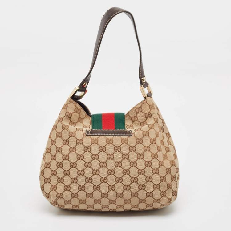 Pre Owned Gucci Brown/Beige GG Canvas and Leather Small New Ladies Web Hobo