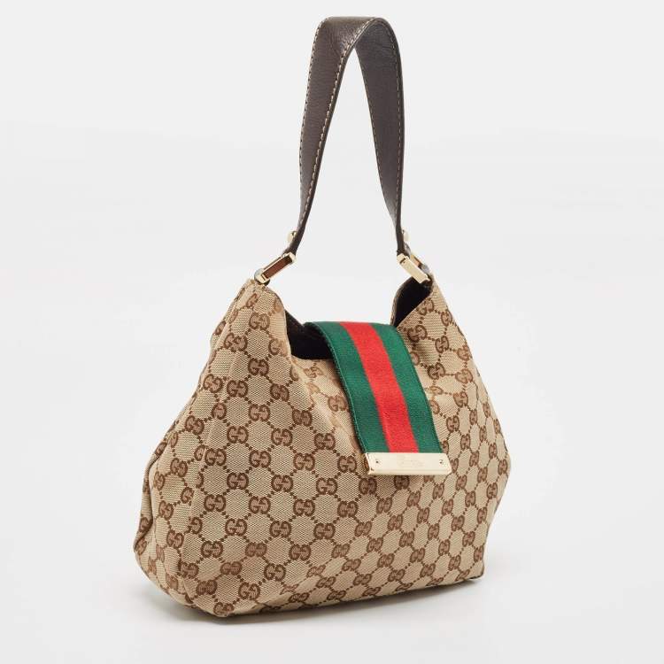 Pre Owned Gucci Brown/Beige GG Canvas and Leather Small New Ladies Web Hobo