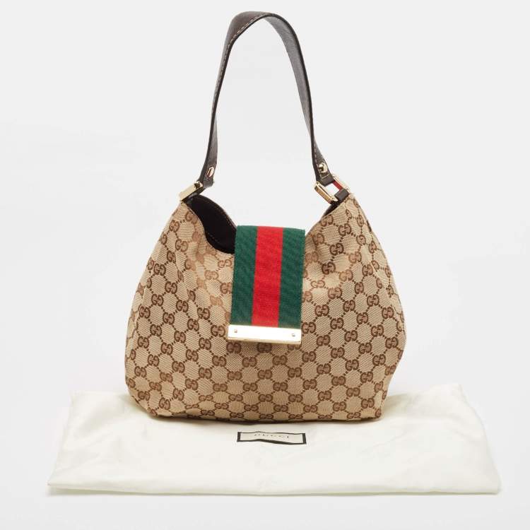 Pre Owned Gucci Brown/Beige GG Canvas and Leather Small New Ladies Web Hobo