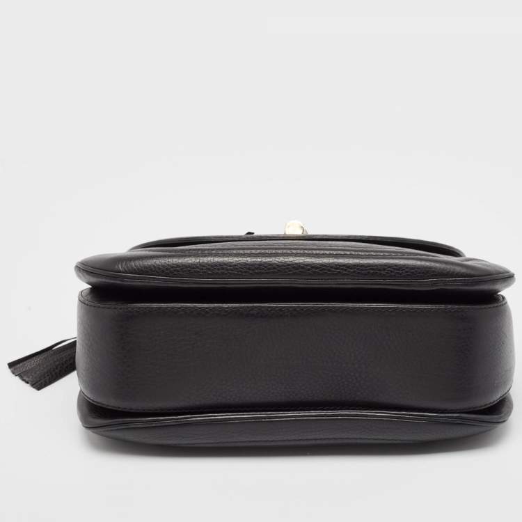 Pre Owned Gucci Black Leather Large New Bamboo Tassel Top Handle Bag