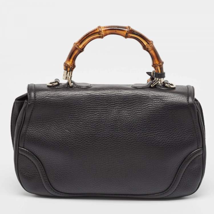 Pre Owned Gucci Black Leather Large New Bamboo Tassel Top Handle Bag