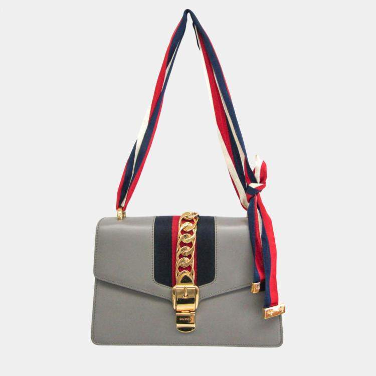 Pre Owned Gucci Grey Leather Small Sylvie Shoulder Bag
