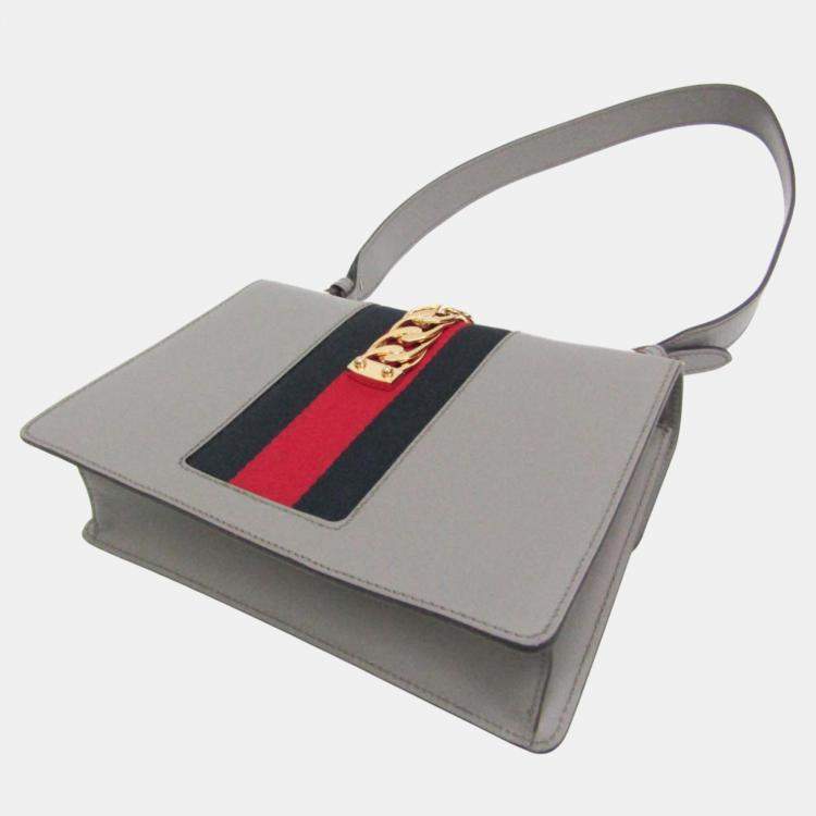 Pre Owned Gucci Grey Leather Small Sylvie Shoulder Bag