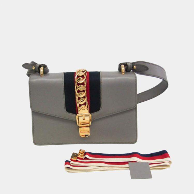 Pre Owned Gucci Grey Leather Small Sylvie Shoulder Bag
