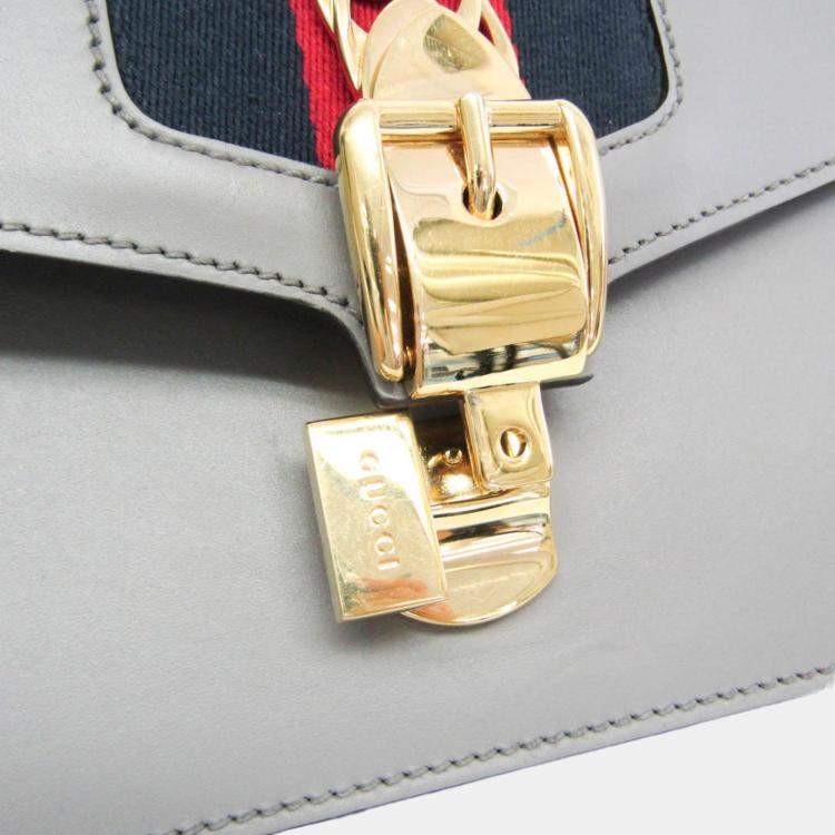 Pre Owned Gucci Grey Leather Small Sylvie Shoulder Bag