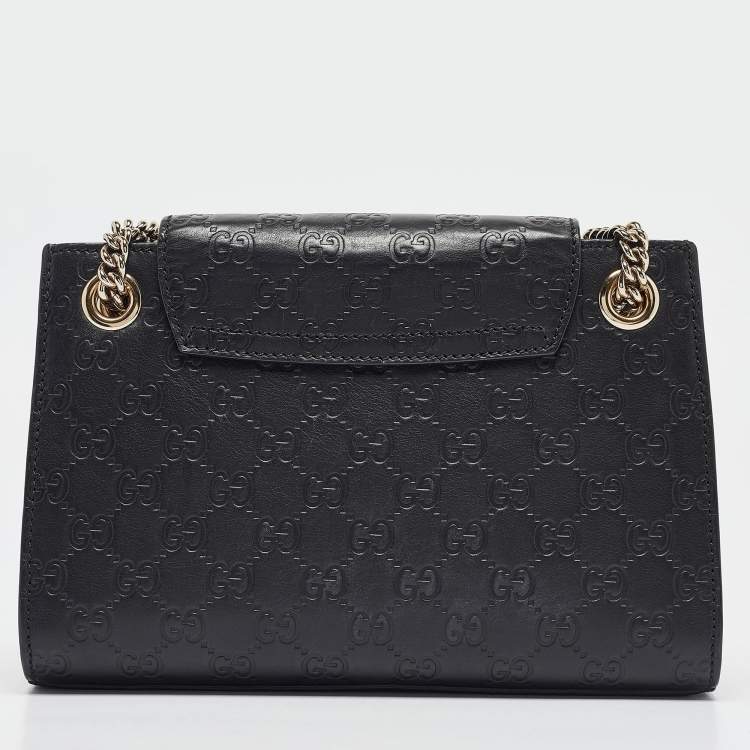 Pre Owned Gucci Black Guccissima Leather Small Emily Chain Shoulder Bag